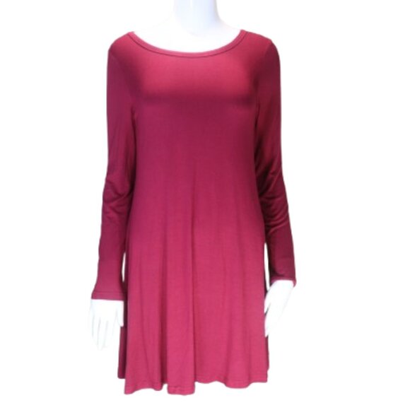 Popyoung Burgandy Long Sleeve Swing Dress Size Small NWT - Picture 1 of 15